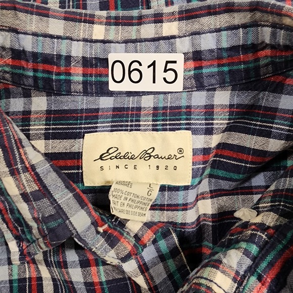 Eddie Bauer Mens L Tall Ultralong Plaid Button Up Shirt Thick Cotton Blend - Picture 8 of 8